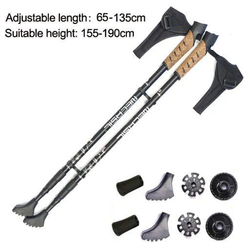2pcs Nordic Walking Sticks - Adjustable Aluminum Telescopic Trekking Poles for Camping & Hiking