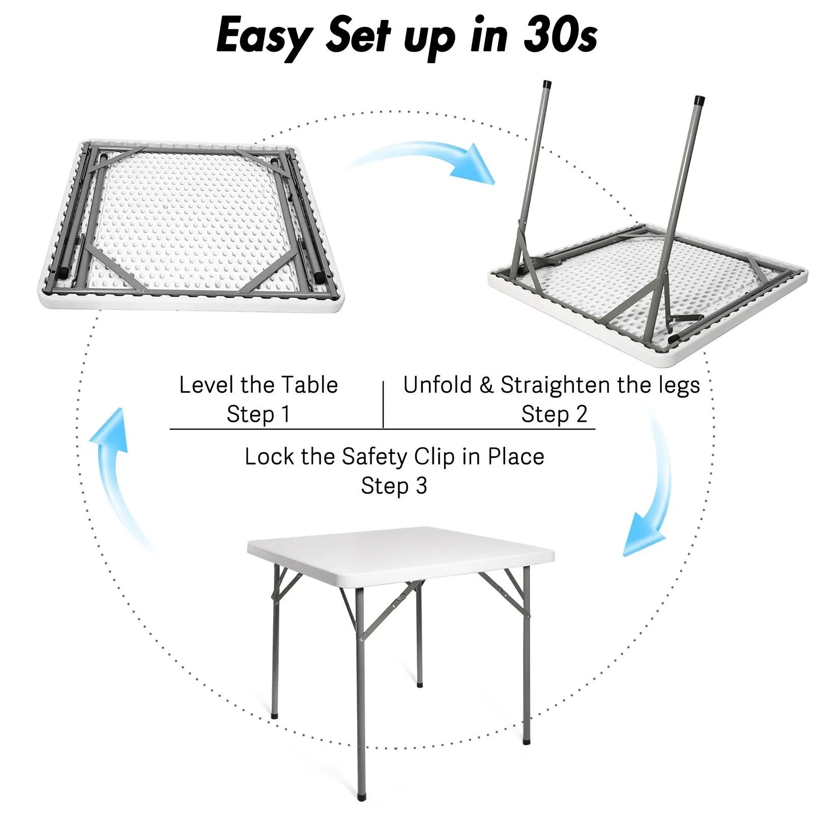 34" Portable Folding Plastic Square Table for 4 Picnic Dining Table with Carry Handle, White
