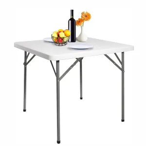 34" Portable Folding Plastic Square Table for 4 Picnic Dining Table with Carry Handle, White