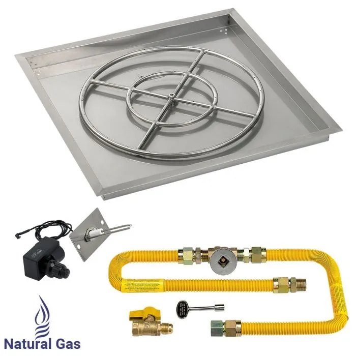 36" Square Drop-In Pan with Spark Ignition Kit (24" Fire Pit Ring) - Natural Gas