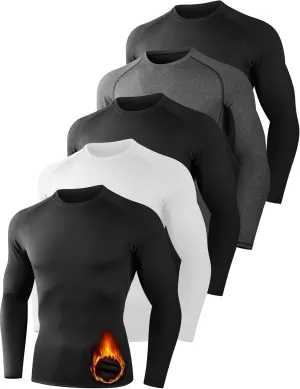 5 Pack Thermal Compression Shirts for Men Long Sleeve Running Gear Undershirt Base Layer for Winter Cold Weather