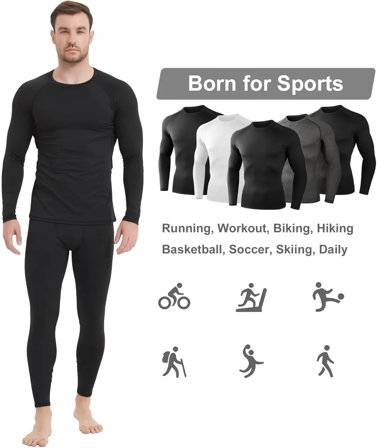5 Pack Thermal Compression Shirts for Men Long Sleeve Running Gear Undershirt Base Layer for Winter Cold Weather
