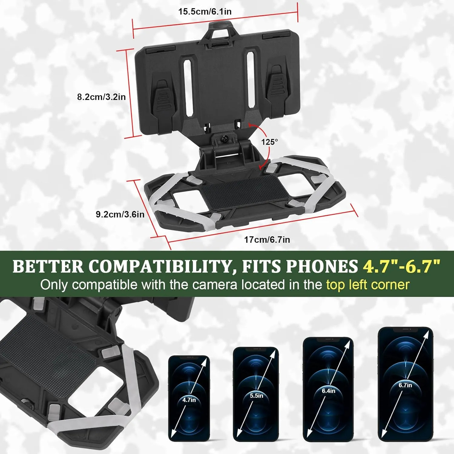 AGPTEK Universal Molle Tactical Phone Holder - Chest Mount for Tactical Vests and Plate Carriers, Fits 4.7"-6.7" Phones, Ideal for Outdoor Paintball, Airsoft, and Hunting