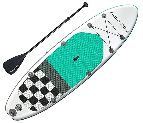Aqua Plus 6inches Thick Inflatable SUP for All Skill Levels Stand Up Paddle Board,Paddle,Double Action Pump,ISUP Travel Backpack, Leash,Shoulder Strap,Youth,Adult Inflatable Paddle Board