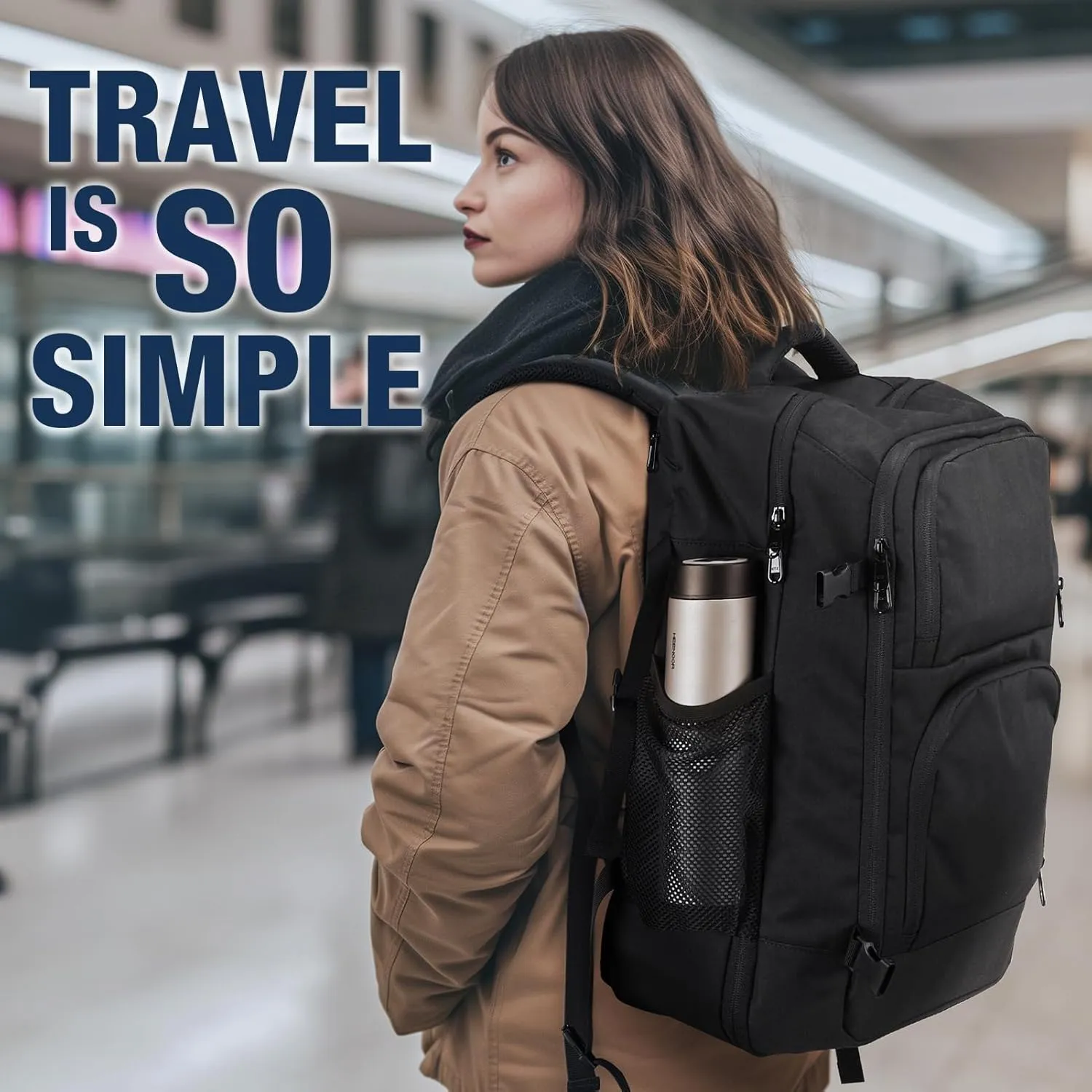 Dinictis 40L Travel Backpack Carry on Flight Approved, Backpack Suitcase for Travel, Personal Item Travel Bag fits 17 inch Laptop- Black