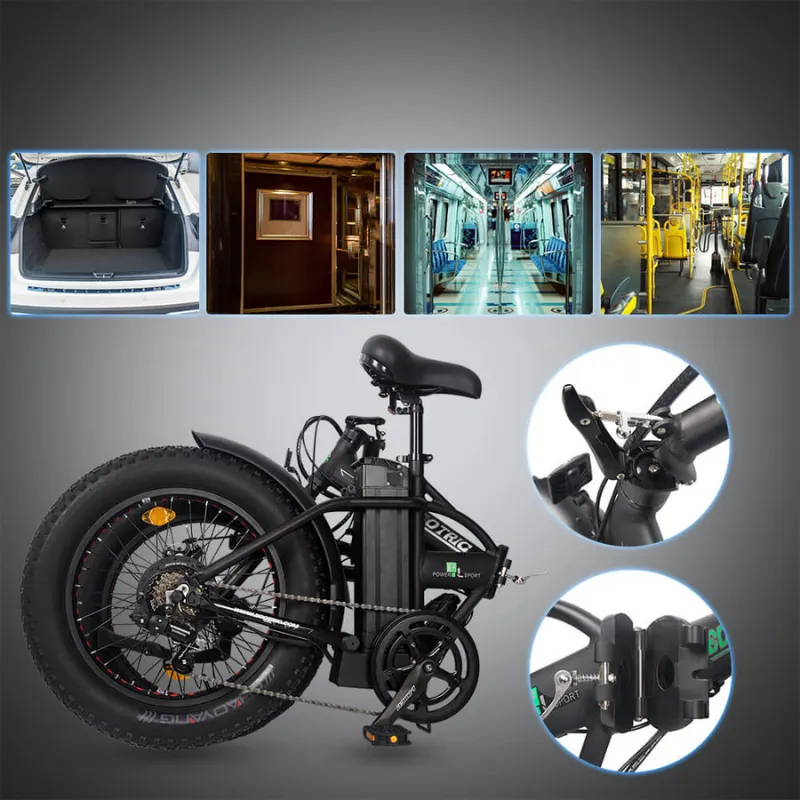 Ecotric Fat Tire Folding Electric Bike with LCD Display, 48V/12.5Ah, 500W - Matte Black