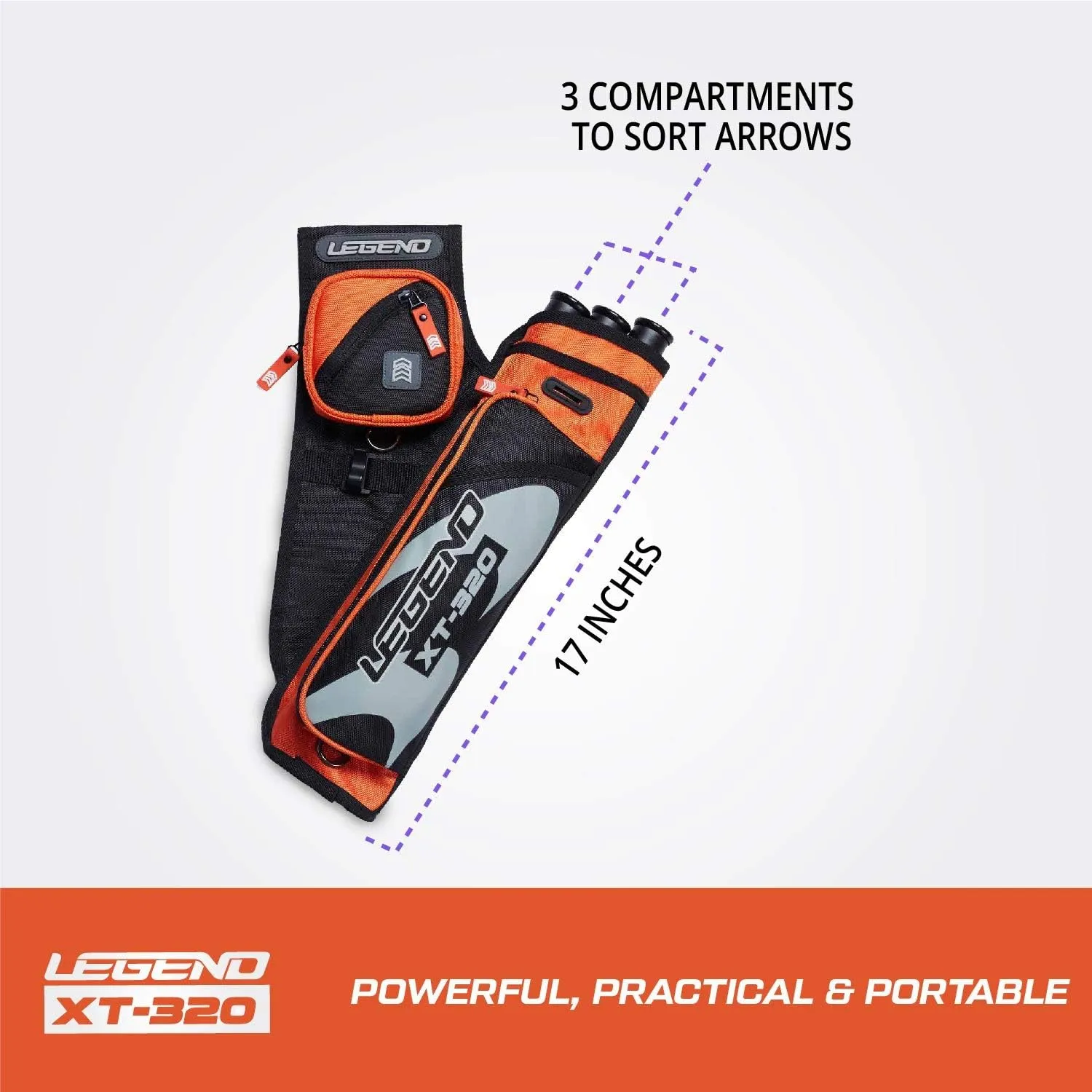 LEGEND XT320 Archery Quivers - Nylon Hip Quivers with 3 Arrow Tube Cases for Target Shooting - Adjustable Waist Belt, T-Slot, Storage Compartments for Accessories, Gear, Tools, Release Tab, Score Card
