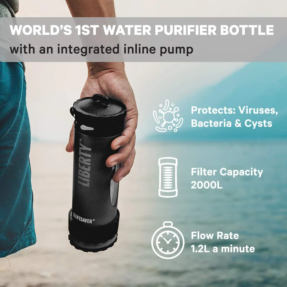 LIFESAVER Water Filtration Filter Bottle Purifier kit for Camping Emergency prep Backpacking Hiking Outdoor System Travel Virus Bacteria & Cyst Removal ICON Systems Advanced Pack Black (Black)