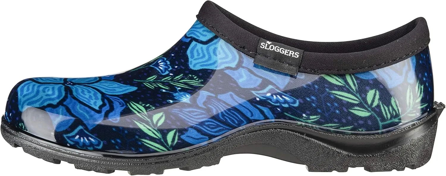 Sloggers Original Waterproof Rain and Garden Shoe for Women Outdoor Slip-On Garden Clog - Made in The USA with Premium Comfort Insole and Arch Support - Blue Spring Surprise Print, Size 8