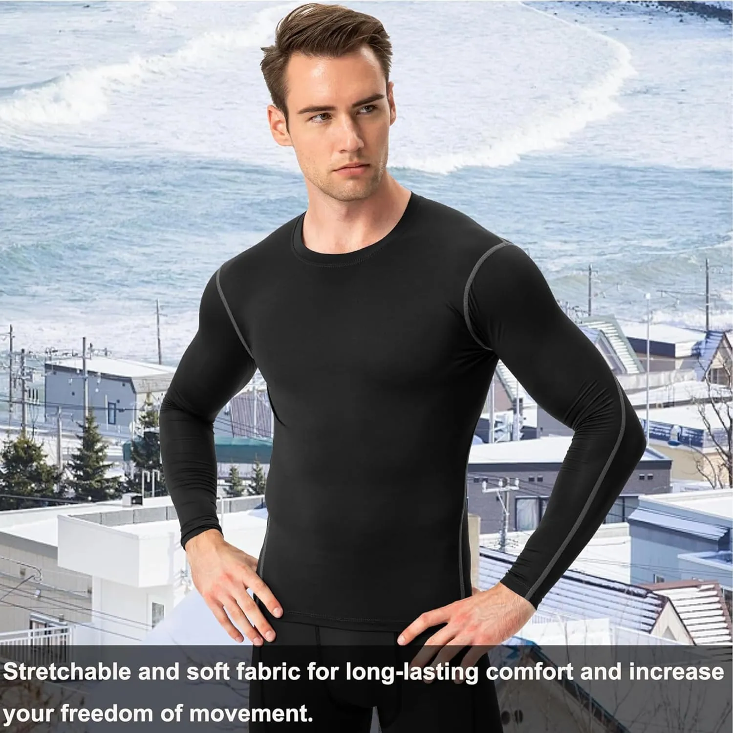 SPVISE Men's Thermal Compression Shirts Long Sleeve Fleece Lined Underwear Tops Cold Weather Running Gear Base Layer Winter