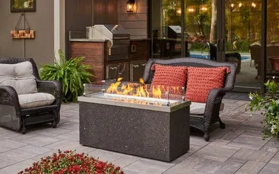 The Outdoor GreatRoom Company 48 Inch Stainless Steel Key Largo Linear Gas Fire Pit Table KL1242SDSILP