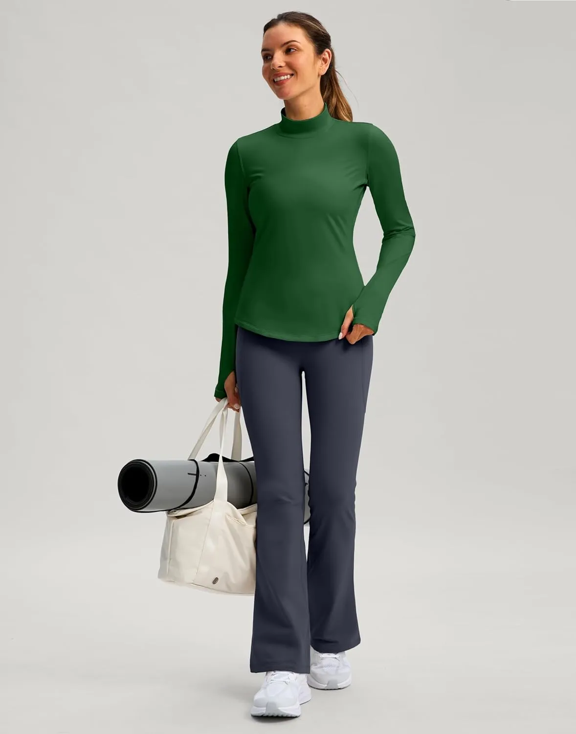 Thermal Shirts for Women Long Sleeve Mock Neck Fleece Tops Running Workout Cold Weather Gear with Zip Pocket