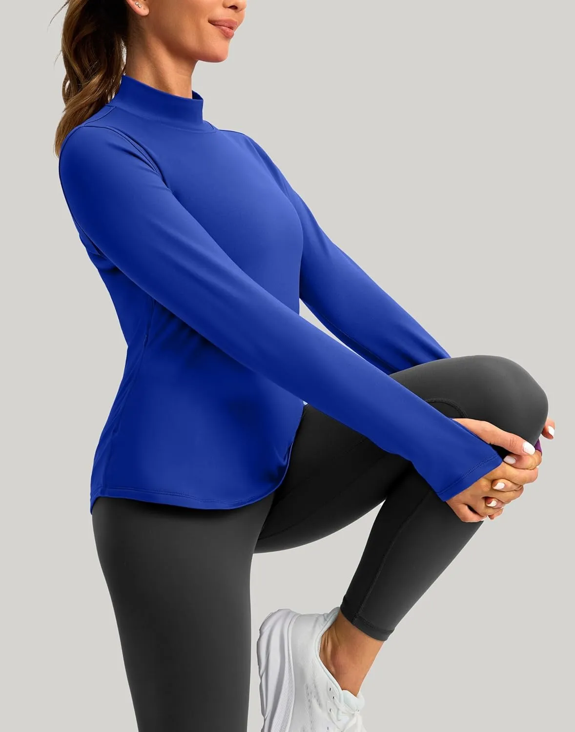 Thermal Shirts for Women Long Sleeve Mock Neck Fleece Tops Running Workout Cold Weather Gear with Zip Pocket