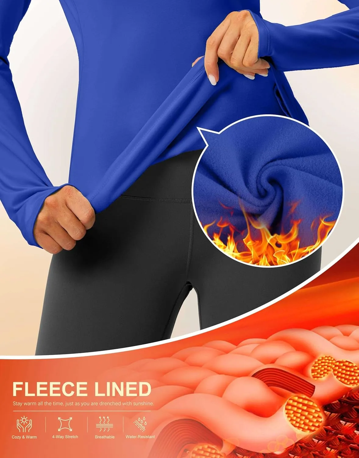 Thermal Shirts for Women Long Sleeve Mock Neck Fleece Tops Running Workout Cold Weather Gear with Zip Pocket