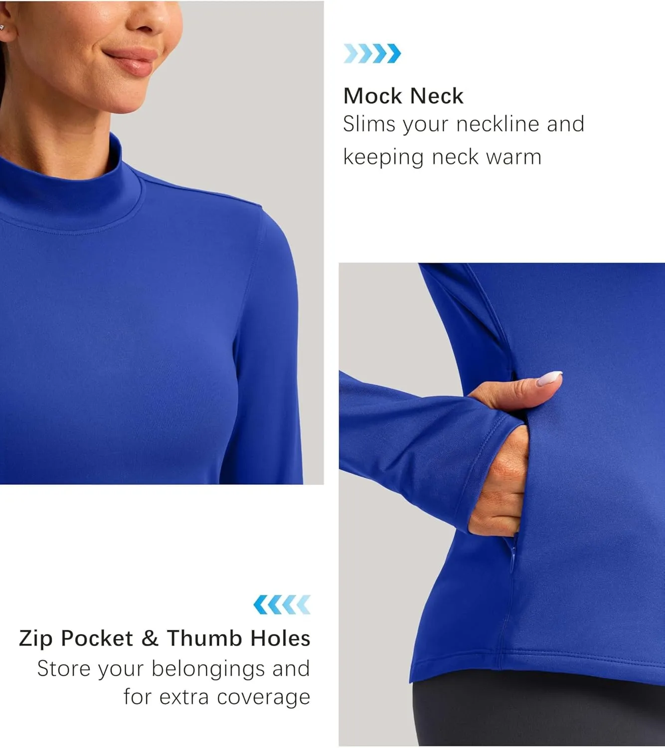 Thermal Shirts for Women Long Sleeve Mock Neck Fleece Tops Running Workout Cold Weather Gear with Zip Pocket