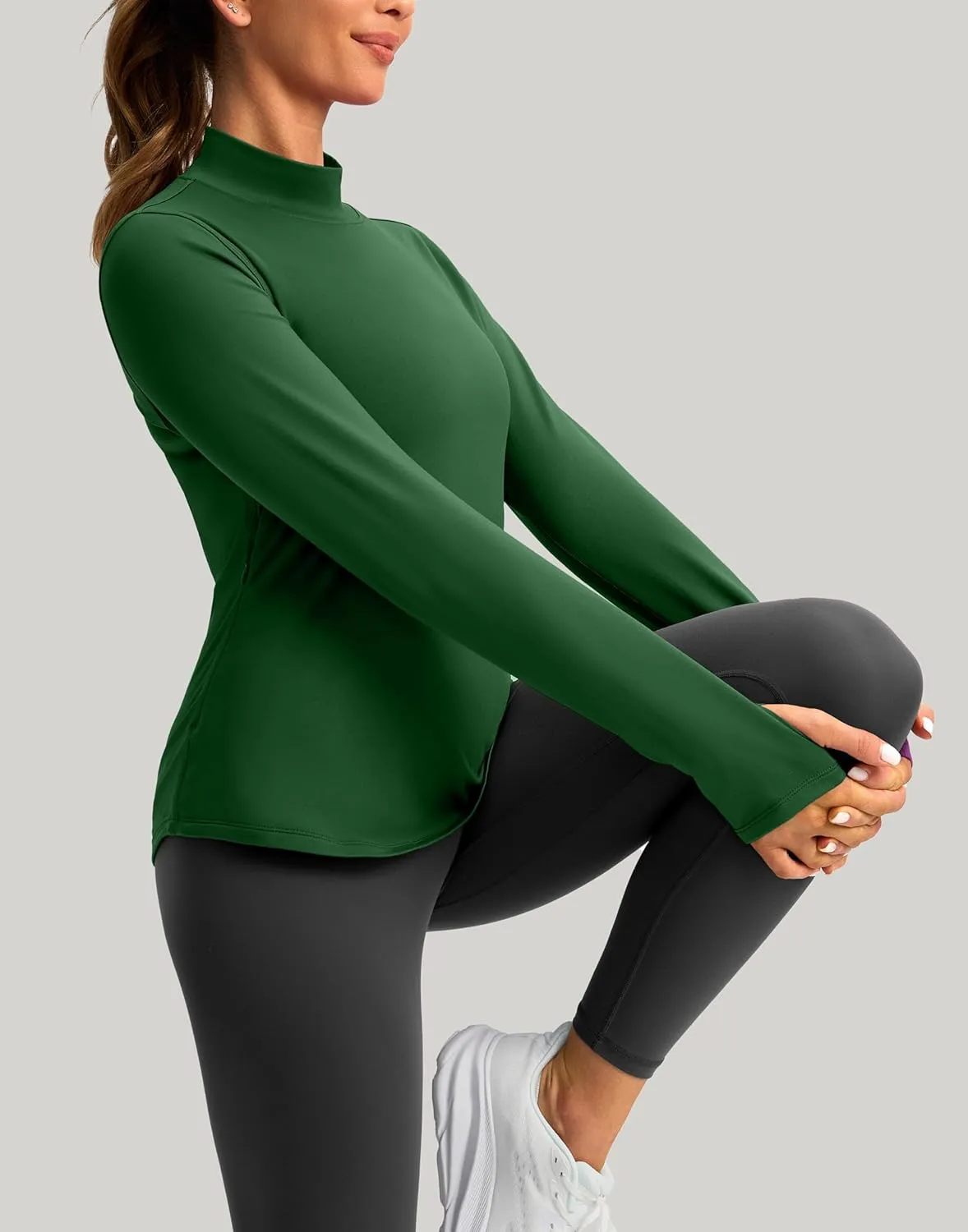 Thermal Shirts for Women Long Sleeve Mock Neck Fleece Tops Running Workout Cold Weather Gear with Zip Pocket
