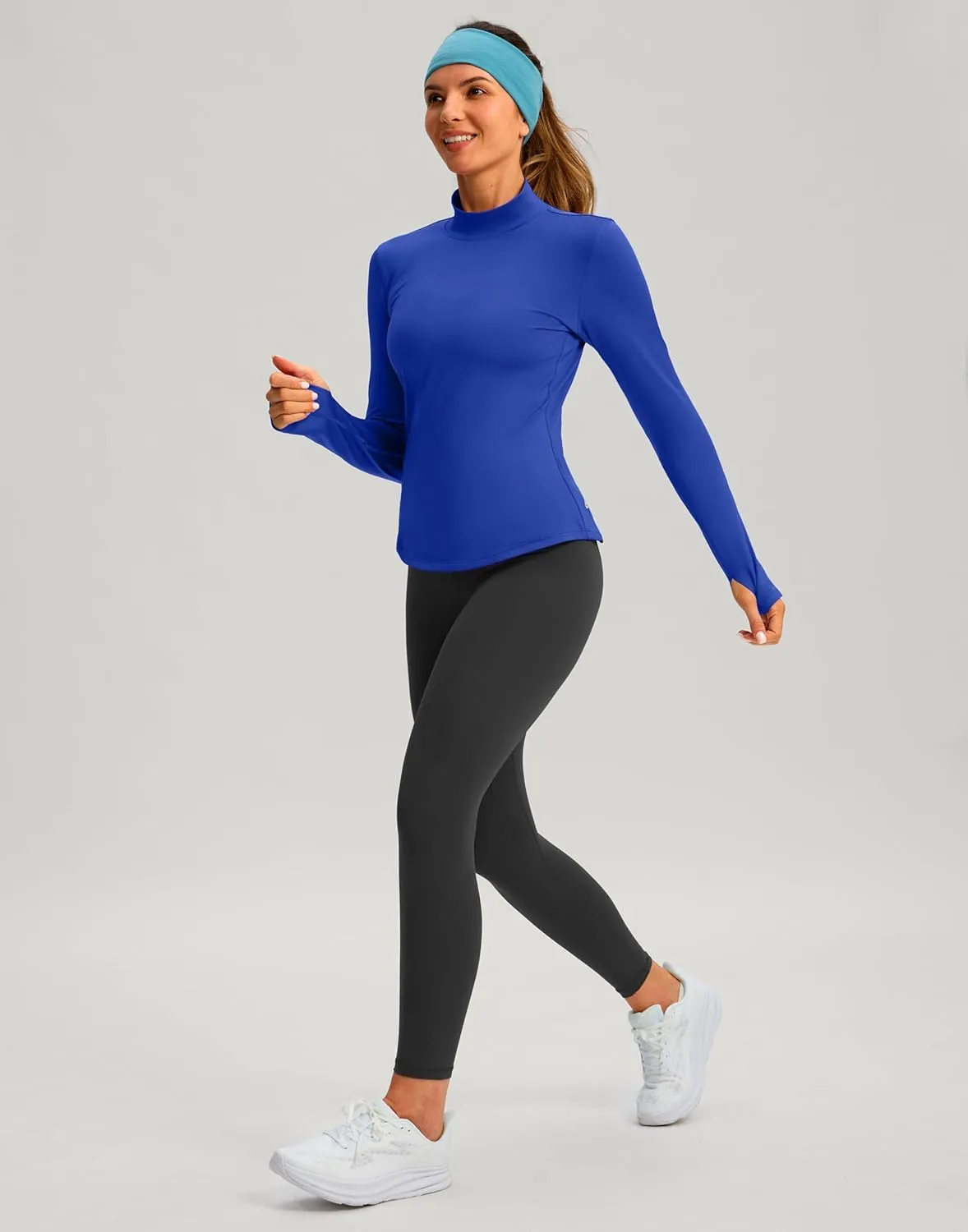 Thermal Shirts for Women Long Sleeve Mock Neck Fleece Tops Running Workout Cold Weather Gear with Zip Pocket