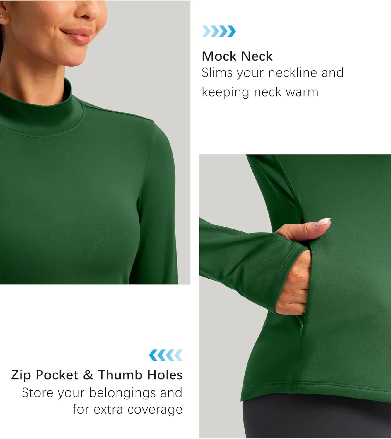 Thermal Shirts for Women Long Sleeve Mock Neck Fleece Tops Running Workout Cold Weather Gear with Zip Pocket
