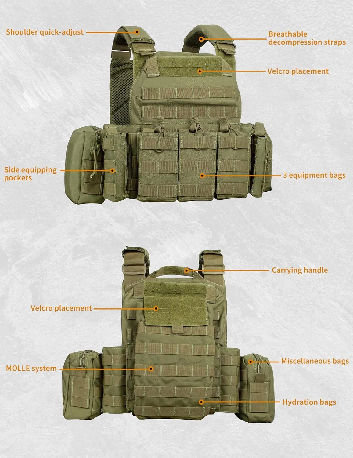 WOLFHUNT Tactical Vest for Men - Airsoft Vest with Molle System, Weighted Vest Premium & Modular Gear for Gaming Enthusiasts