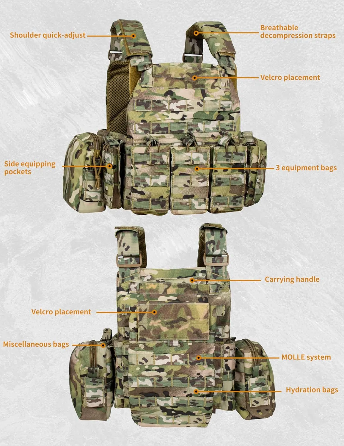 WOLFHUNT Tactical Vest for Men - Airsoft Vest with Molle System, Weighted Vest Premium & Modular Gear for Gaming Enthusiasts